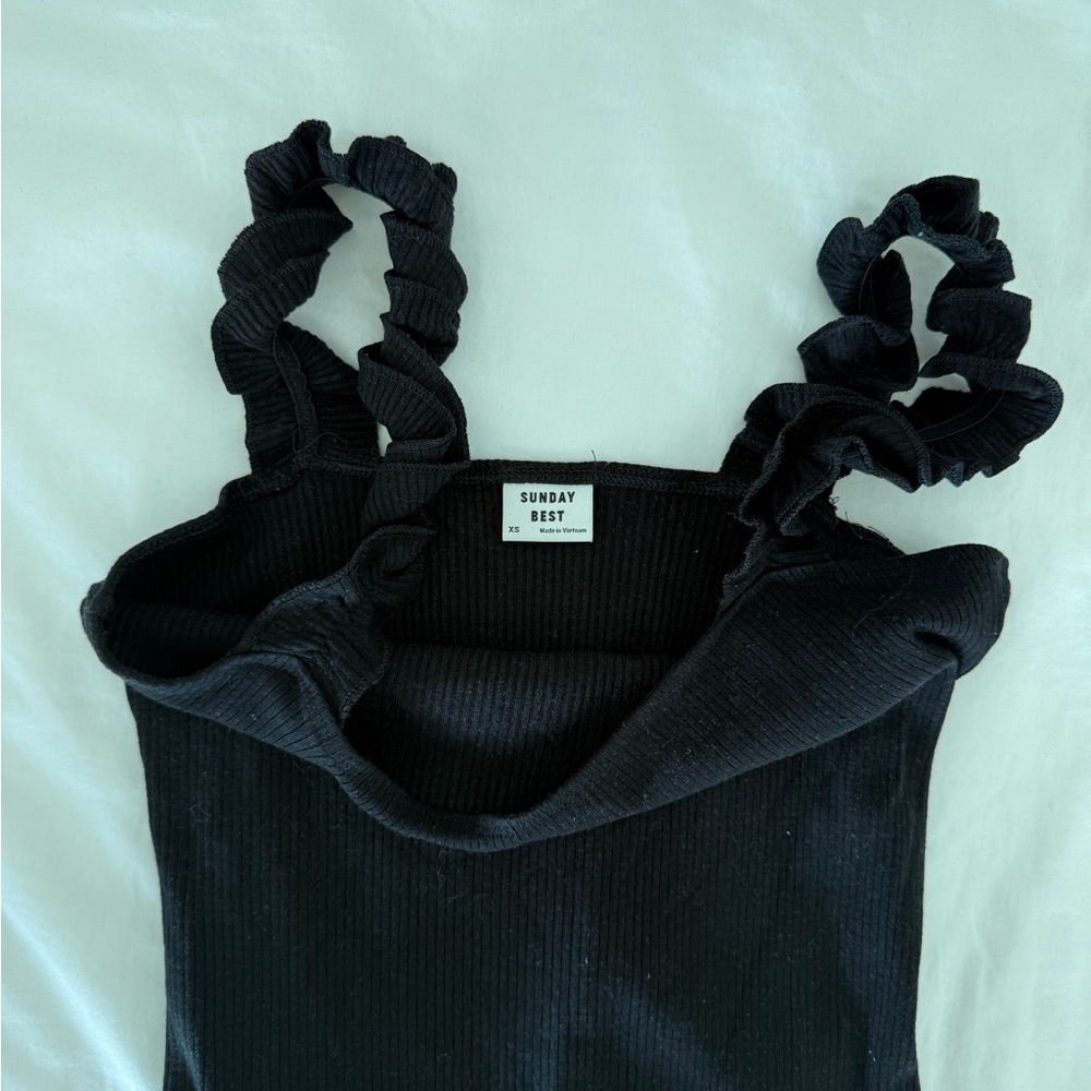 Aritzia Sundays Best Ruffled Black Bodysuit